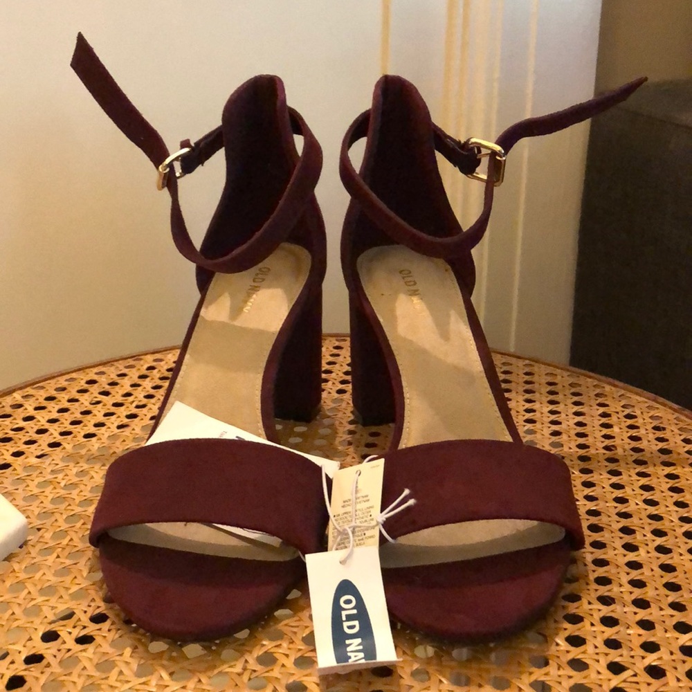 Burgundy Suede Heels Ankle Strap 8